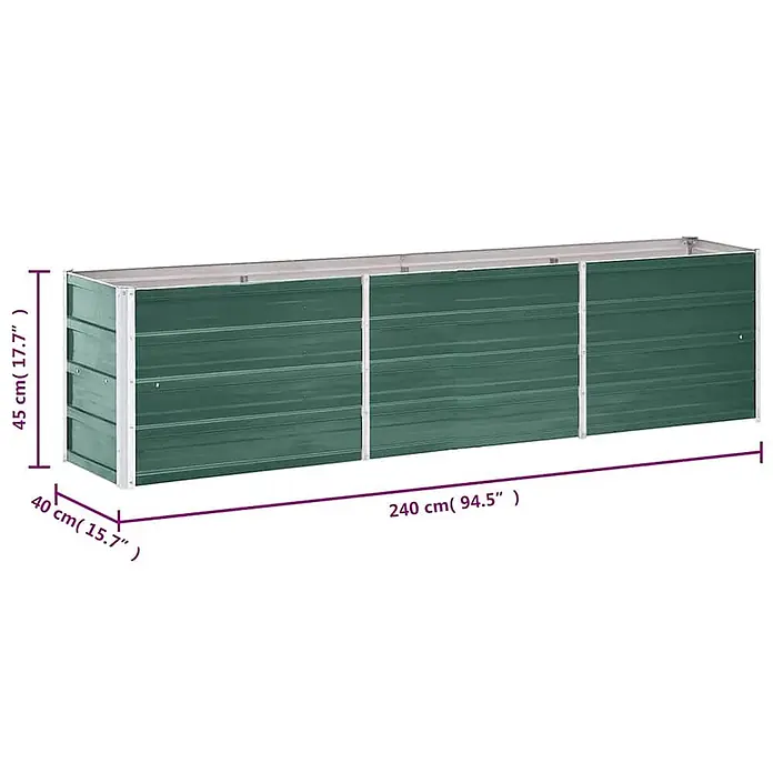 Furnicato Hochbeet - 240 x 40 x 45 cm, Stahl, Grün - Langes, grünes Metall-Hochbeet, 240x40x45 cm, mit silbernem Rahmen, ideal für Pflanzen und Gemüse.