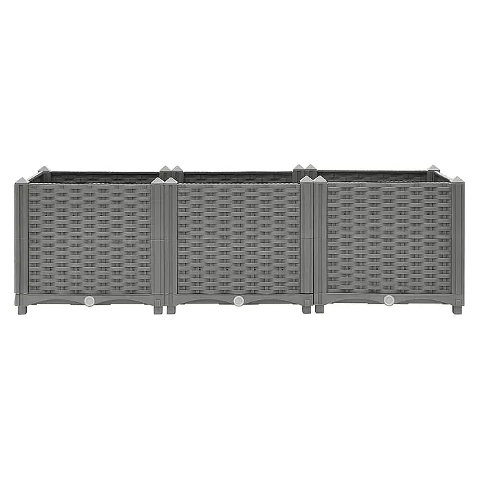 Furnicato Hochbeet - 120 x 40 x 38 cm, Kunststoff, Hellgrau - Grauer modularer Pflanzkasten im Rattan-Look, für den Garten.
