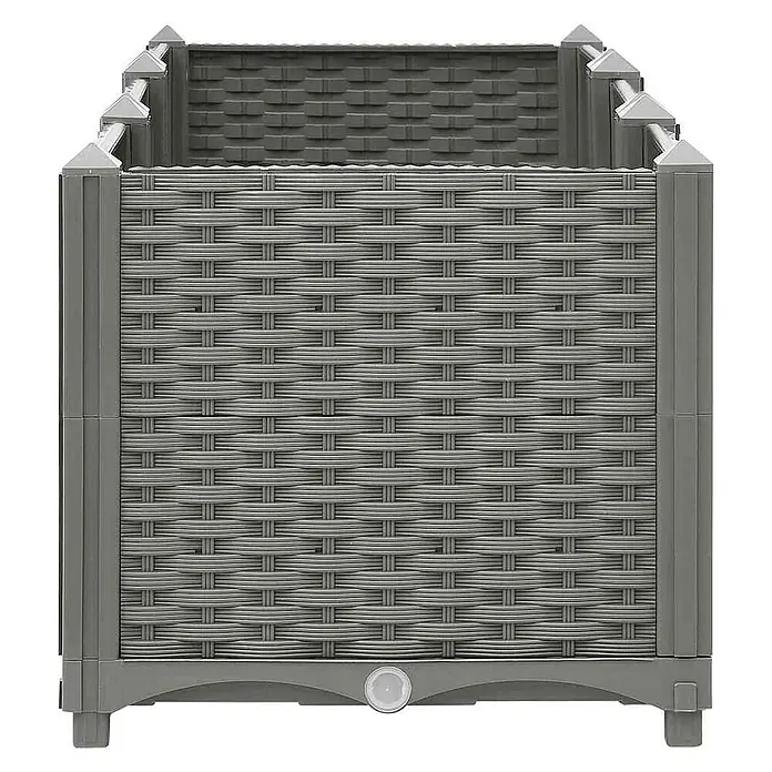 Furnicato Hochbeet - 120 x 40 x 38 cm, Kunststoff, Hellgrau - Grauer Pflanzkasten aus Kunststoff in Rattan-Optik mit Ablassstopfen.
