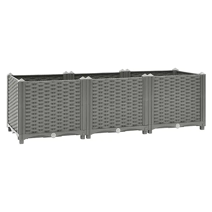 Furnicato Hochbeet - 120 x 40 x 38 cm, Kunststoff, Hellgrau - Graues rechteckiges Hochbeet in Rattan-Optik.