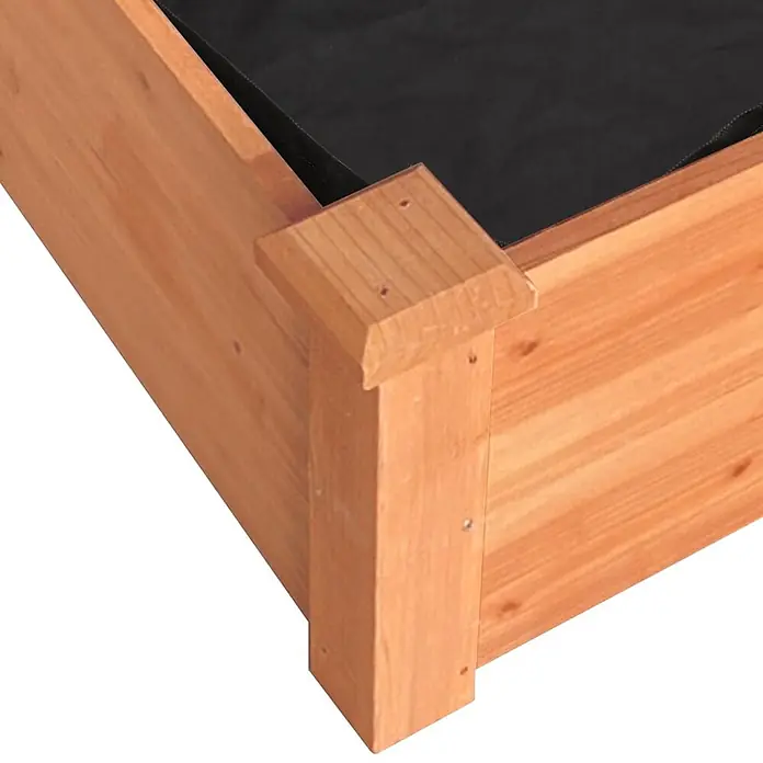 Furnicato Hochbeet - 120 x 120 x 25 cm, Holz, Braun - Ecke eines Hochbeets aus Naturholz mit schwarzer Auskleidung.