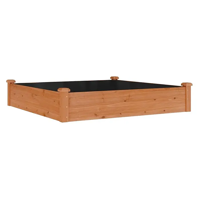 Furnicato Hochbeet - 120 x 120 x 25 cm, Holz, Braun - Braunes Hochbeet aus Holz mit dekorativen Eckpfosten und schwarzer Auskleidung.