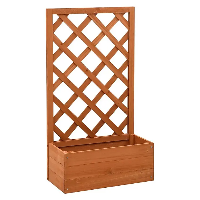 Furnicato Hochbeet - Holz, Orange - Braunes Holzpflanzgefäß mit integriertem Rankgitter.