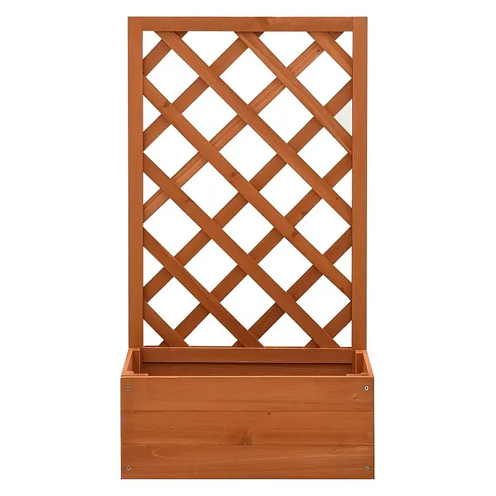 Furnicato Hochbeet - Holz, Orange - Brauner Blumenkasten aus Holz mit integriertem Rankgitter für Kletterpflanzen.