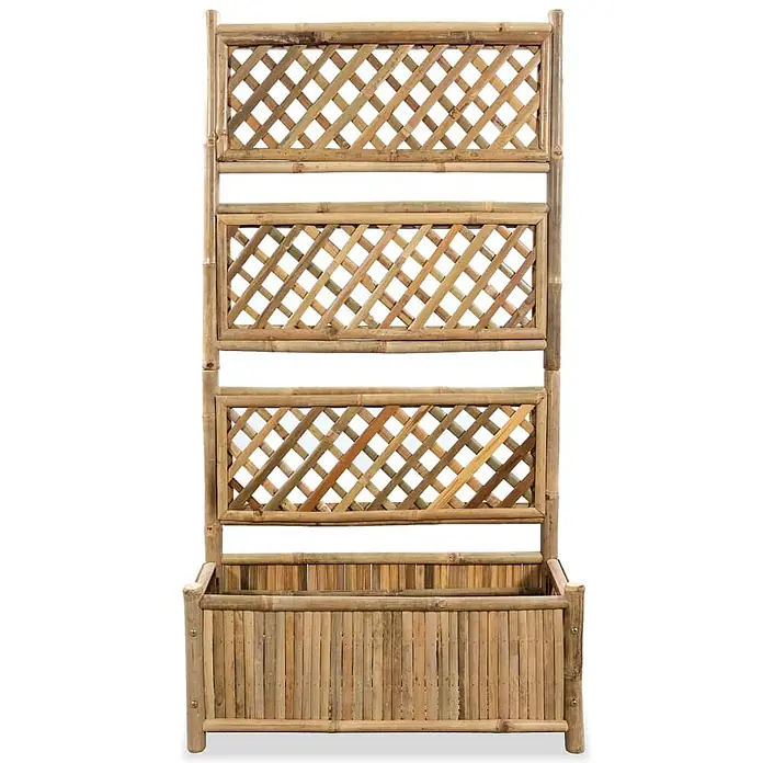 Furnicato Hochbeet - 30 x 70 x 135 cm, Naturmaterialien, Braun - Pflanzkasten aus Bambus mit integriertem Rankgitter für Kletterpflanzen.