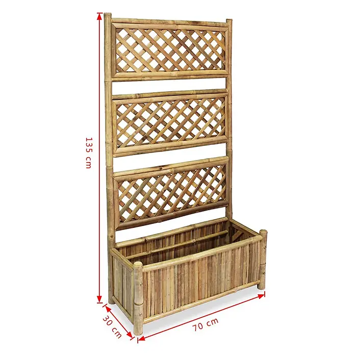 Furnicato Hochbeet - 30 x 70 x 135 cm, Naturmaterialien, Braun - Pflanzkasten aus Bambus mit integriertem Spalier für Kletterpflanzen. Maße 135x70x30 cm.