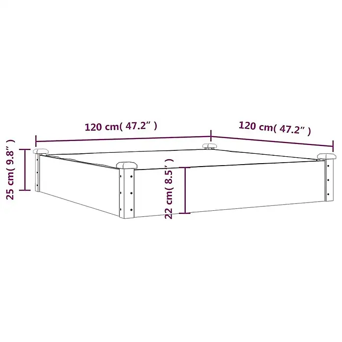 Furnicato Hochbeet - 120 x 120 x 25 cm, Holz, Grau - Quadratisches Hochbeet mit Maßen.