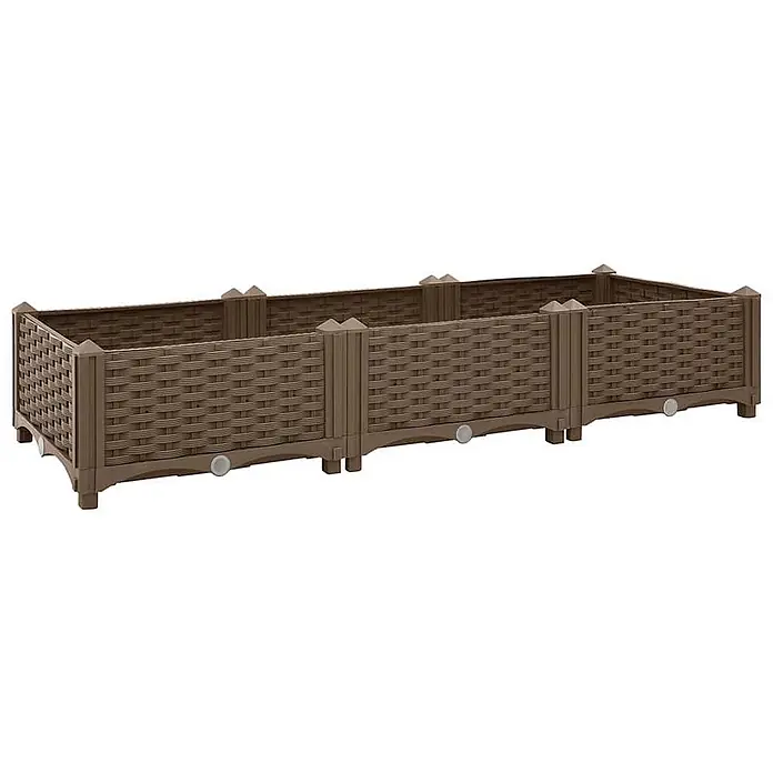 Furnicato Hochbeet - 40 x 120 x 23 cm, Kunststoff, Braun - Langes braunes Hochbeet aus Rattan-Optik Kunststoff mit Entwässerung.