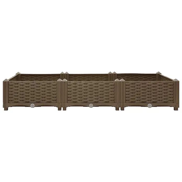Furnicato Hochbeet - 40 x 120 x 23 cm, Kunststoff, Braun - Dreiteiliges braunes Hochbeet im Rattan-Look.