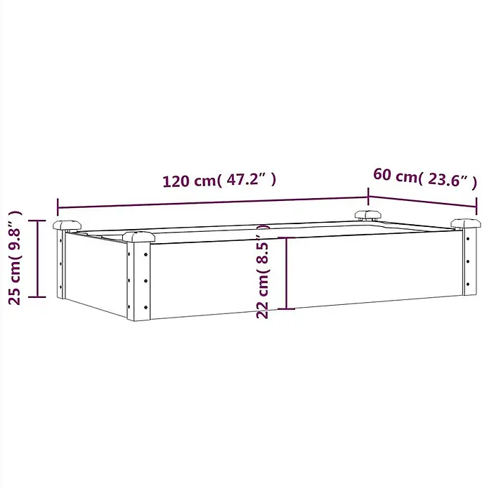 Furnicato Hochbeet - 120 x 60 x 25 cm, Holz, Natur - Rechteckiges Hochbeet aus Holz mit den Maßen: 120 cm Länge, 60 cm Breite und 22-25 cm Höhe.