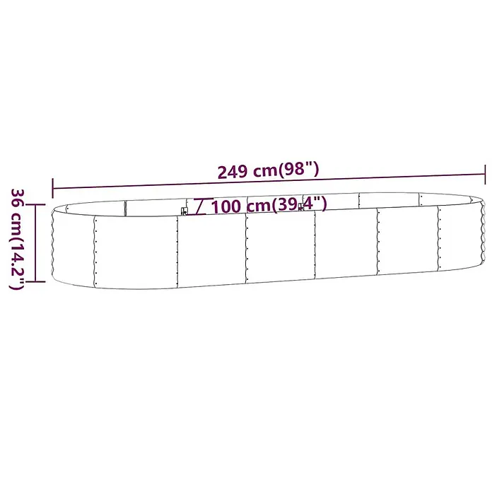 Furnicato Hochbeet - 100 x 249 x 36 cm, Stahl, Grau - Ovales Hochbeet mit den Maßen 249 cm (98") Länge, 100 cm (39.4") Breite und 36 cm (14.2") Höhe.