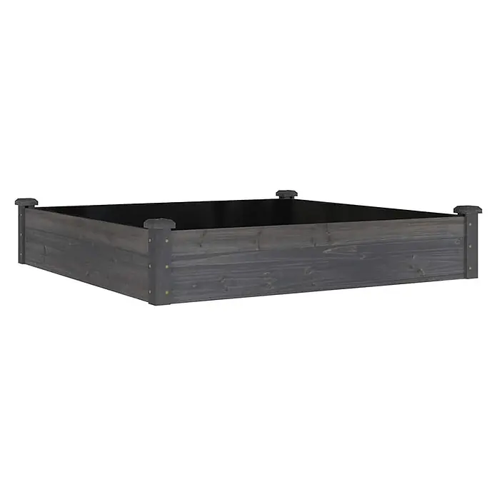 Furnicato Hochbeet - 120 x 120 x 25 cm, Holz, Grau - Quadratisches Hochbeet aus dunkelgrauem Holz mit schwarzer Folie.