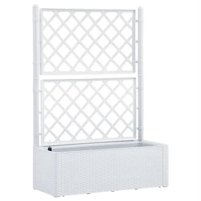 Furnicato Hochbeet - 100 x 43 x 142 cm, Kunststoff, Weiß - Weißer Rattan-Optik-Pflanzkasten mit Gitterrankhilfe für Kletterpflanzen.