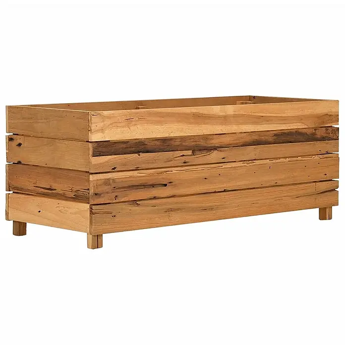 Furnicato Hochbeet - 100 x 40 x 38 cm, Holz, Braun - Rechteckiger Pflanzkasten aus natürlichen, hellen Holzlatten, auf kleinen Füßen stehend.