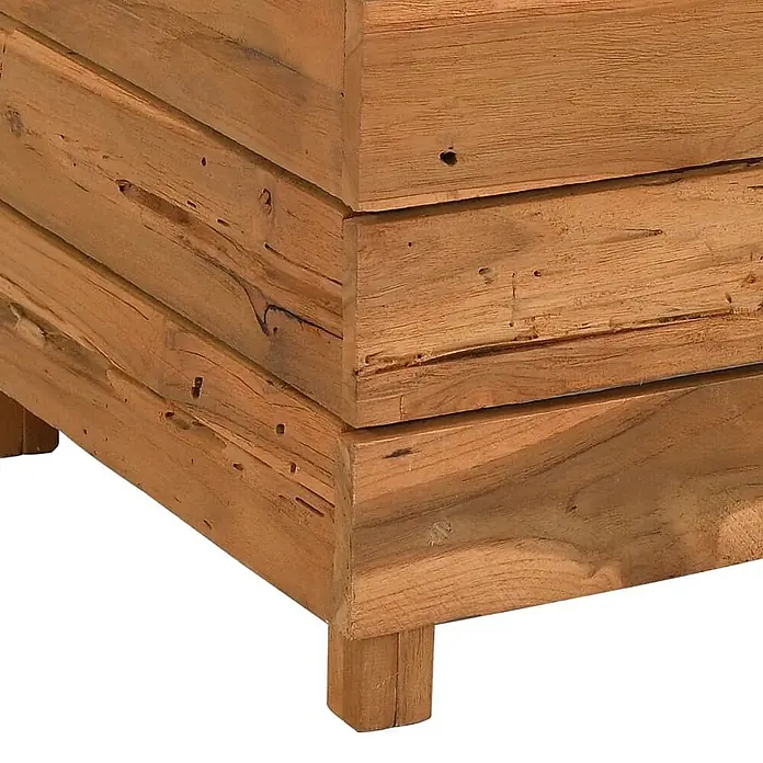 Furnicato Hochbeet - 50 x 40 x 72 cm, Holz, Braun - Nahaufnahme einer rustikalen Holzpflanzkiste aus hellbraunen, rauen Holzbrettern mit kleinen Blockfüßen.