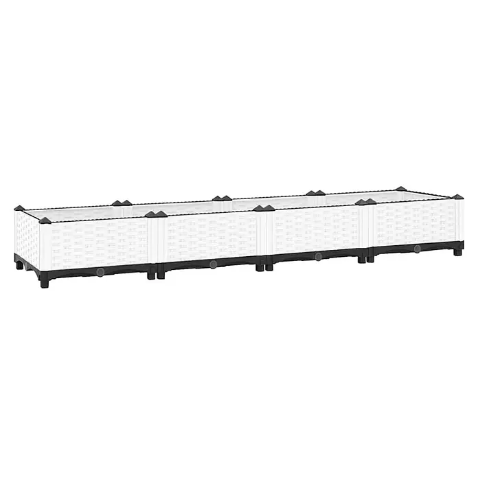 Furnicato Hochbeet - 160 x 40 x 23 cm, Kunststoff, Weiß - Langes, weiß geflochtenes, modulares Hochbeet mit schwarzem Boden.