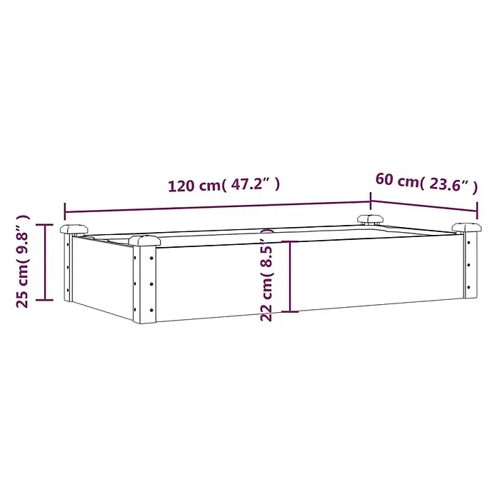 Furnicato Hochbeet - 120 x 60 x 25 cm, Holz, Grau - Rechteckiges Hochbeet, Umrisszeichnung mit Maßen: 120x60x25 cm.