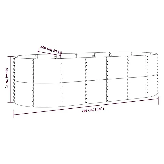 Furnicato Hochbeet - 249 x 100 x 68 cm, Stahl, Anthrazit - Ovales Hochbeet aus verzinktem Stahl, 249 cm lang, 100 cm breit und 68 cm hoch.