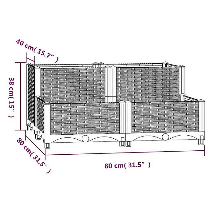 Furnicato Hochbeet Polypropylen - 38 x 80 x 80 cm, Kunststoff, Weiß - Rechteckiges Hochbeet im Rattan-Stil mit Maßen: 80x40x38 cm.