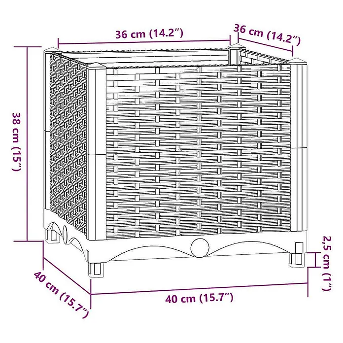 Furnicato Hochbeet - 40 x 40 x 38 cm, Kunststoff, Weiß - Quadratischer Pflanzkasten in Rattan-Optik mit Maßen.