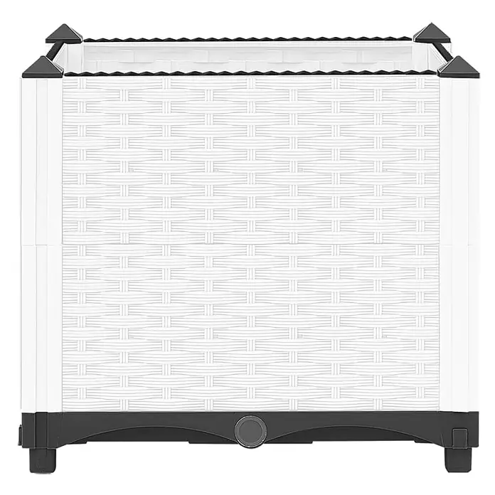 Furnicato Hochbeet - 40 x 40 x 38 cm, Kunststoff, Weiß - Weißer Pflanzkasten aus Rattan-Effekt-Kunststoff mit schwarzer Umrandung und Füßen, ideal für Garten und Balkon.