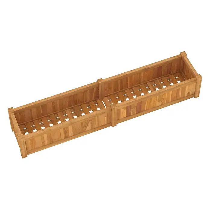 Furnicato Hochbeet - 30 x 150 x 25 cm, Holz, Braun - Langgezogener, hellbrauner Blumenkasten aus Holzlatten mit Lattenboden, bestehend aus zwei verbundenen Abschnitten.