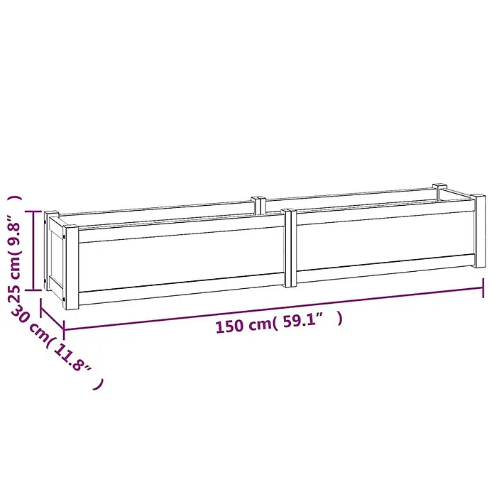 Furnicato Hochbeet - 30 x 150 x 25 cm, Holz, Braun - Hölzerner Blumenkasten, 150 cm lang, 25 cm hoch und 30 cm tief.