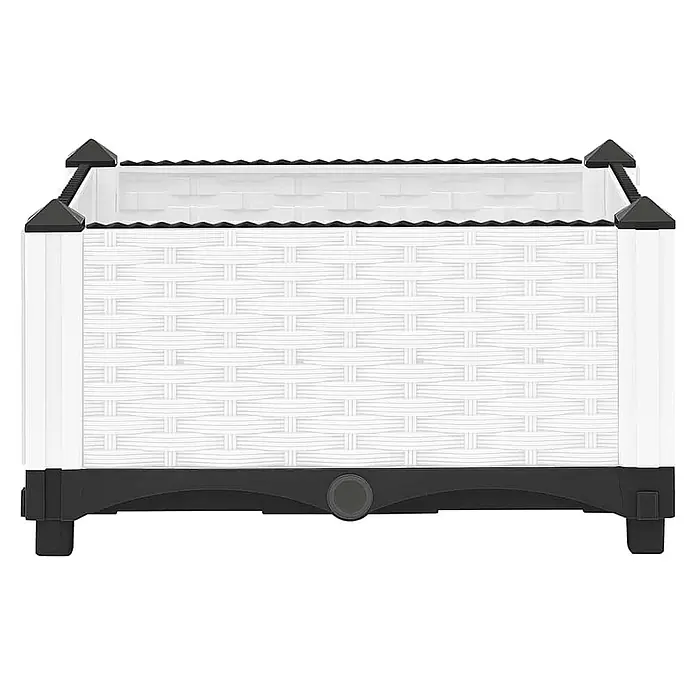 Furnicato Hochbeet - 40 x 40 x 23 cm, Kunststoff, Weiß - Weißer Pflanzkasten aus Rattan-Kunststoff mit schwarzem Rand, Boden und Füßen.