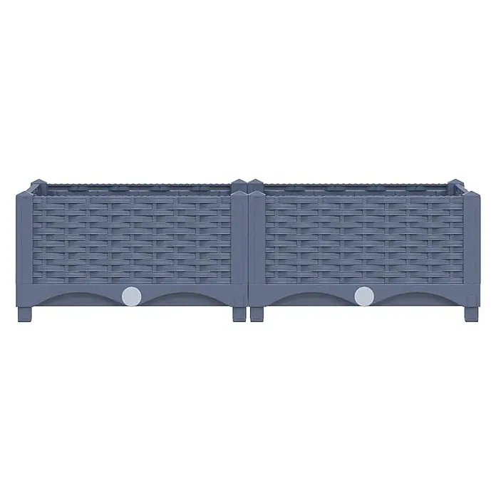 Furnicato Hochbeet - 80 x 40 x 23 cm, Kunststoff, Blaugrau - Grauer rechteckiger Pflanzkasten in Rattan-Optik aus Kunststoff mit zwei Segmenten und Entwässerungsstopfen.