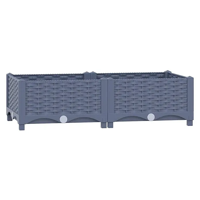 Furnicato Hochbeet - 80 x 40 x 23 cm, Kunststoff, Blaugrau - Langer grauer Pflanzkasten in Rattan-Optik mit Ablassstopfen.