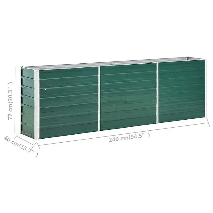 Furnicato Hochbeet - 240 x 40 x 77 cm, Stahl, Grün - Grünes rechteckiges Hochbeet aus Metall, 240 cm lang, 40 cm breit, 77 cm hoch.