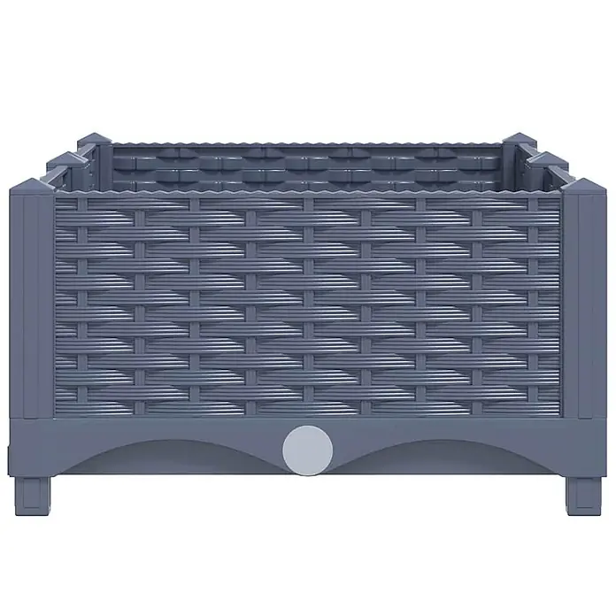 Furnicato Hochbeet - 80 x 40 x 23 cm, Kunststoff, Blaugrau - Grauer rechteckiger Pflanzkübel in Rattan-Optik mit integrierten Füßen.