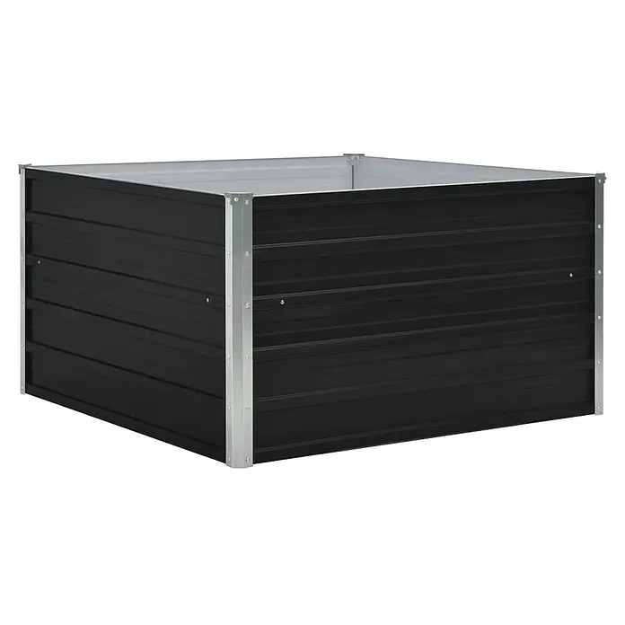 Furnicato Hochbeet - 100 x 100 x 45 cm, Metall, Anthrazit - Schwarzes Metall-Hochbeet mit silbernen Ecken.