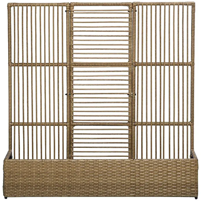 Furnicato Hochbeet - 103 x 103 x 29 cm, Kunststoff, Sand - Brauner Raumteiler aus geflochtenem Rattan mit vertikalen und horizontalen Lamellen.
