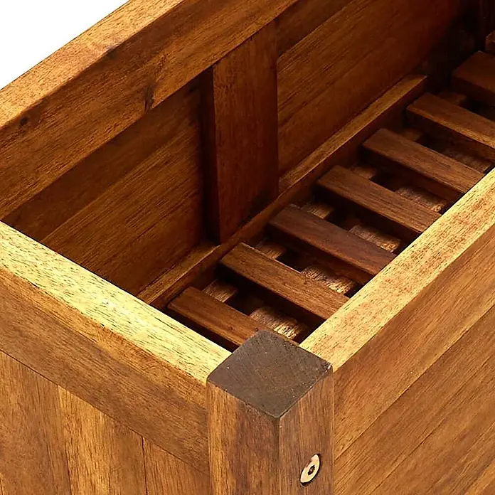 Furnicato Hochbeet - 25 x 50 x 25 cm, Holz, Braun - Innenansicht eines warmbraunen Holzpflanzkastens mit Lattenrost für die Drainage.