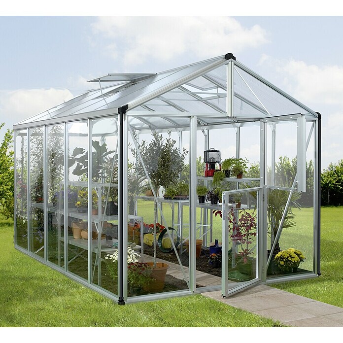 Vitavia Gewächshaus Zeus 10000 (3,89 x 2,56 x 2,5 m, Farbe: Aluminium, Einscheibensicherheitsglas (ESG), 3 mm)