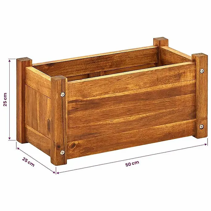 Furnicato Hochbeet - 25 x 50 x 25 cm, Holz, Braun - Rechteckiger Blumenkasten aus naturbraunem Holz, 50x25x25 cm, für Pflanzen.