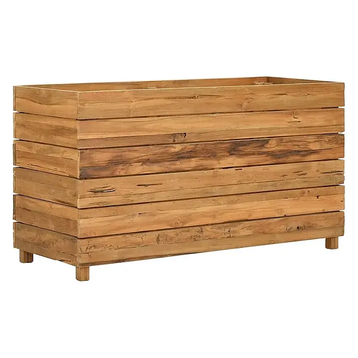 Furnicato Hochbeet - 100 x 40 x 55 cm, Holz, Braun - Rechteckiger, brauner Pflanzkasten aus horizontalen Holzplanken auf kurzen Beinen.
