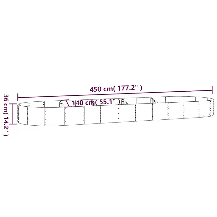 Furnicato Hochbeet - 450 x 140 x 36 cm, Stahl, Silber - Rechteckiges Hochbeet, 450x140x36 cm.