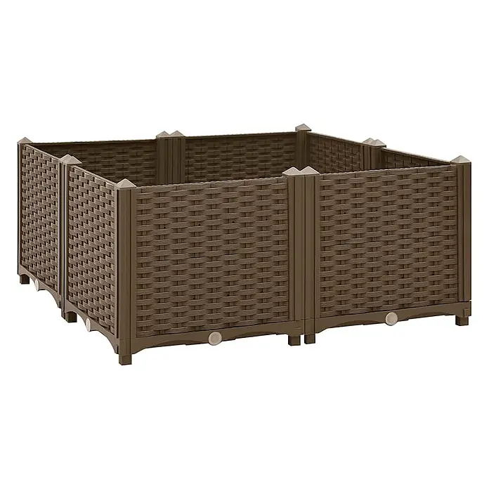 Furnicato Hochbeet Polypropylen - 80 x 80 x 38 cm, Kunststoff, Braun - Brauner Komposter aus Kunststoff in Rattan-Optik.