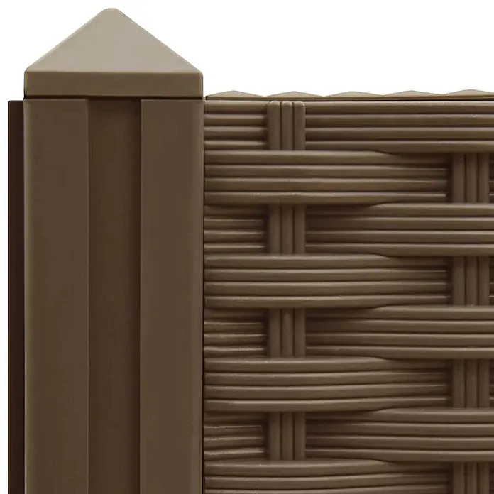 Furnicato Hochbeet Polypropylen - 80 x 80 x 38 cm, Kunststoff, Braun - Brauner Kunststoff-Zaunpfosten mit Pyramidenkappe und passendem geflochtenen Rattan-Paneel.