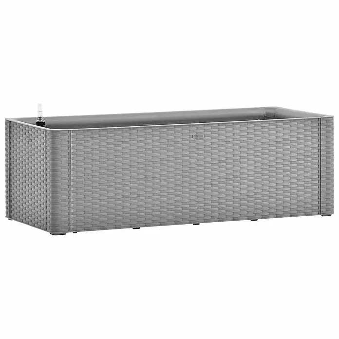 Furnicato Hochbeet - 43 x 100 x 33 cm, Kunststoff, Grau - Hellgrauer rechteckiger Pflanzkübel in Rattan-Optik mit Wasserstandsanzeige.