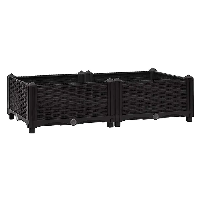 Furnicato Hochbeet - 80 x 40 x 23 cm, Kunststoff, Schwarz - Schwarzer Hochbeetkasten in Rattan-Optik, modular.
