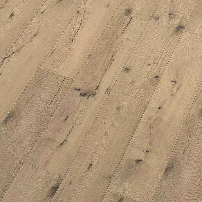 Living by Haro Parkettmuster Eiche pure strukturiert Naturöl - 290 x 180 x 12 mm, Landhausdiele - Helles Echtholzparkett mit sichtbarer Maserung und Ästen.