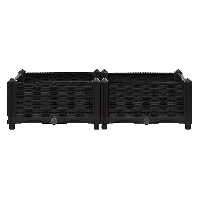 Furnicato Hochbeet - 80 x 40 x 23 cm, Kunststoff, Schwarz - Schwarzes Hochbeet aus Kunststoff in Rattan-Optik, als Doppeleinheit für flexibles Gärtnern.