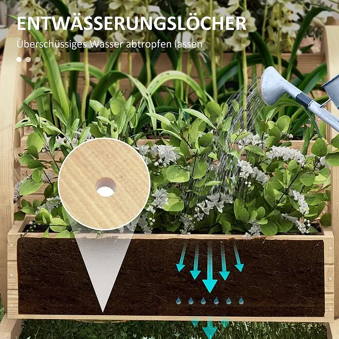 Outsunny Hochbeet - 62 x 61 x 57 cm, Holz, Naturholz - Hölzerner Blumenkasten mit Entwässerungslöchern, die überschüssiges Wasser abfließen lassen, um die Pflanzengesundheit zu gewährleisten.