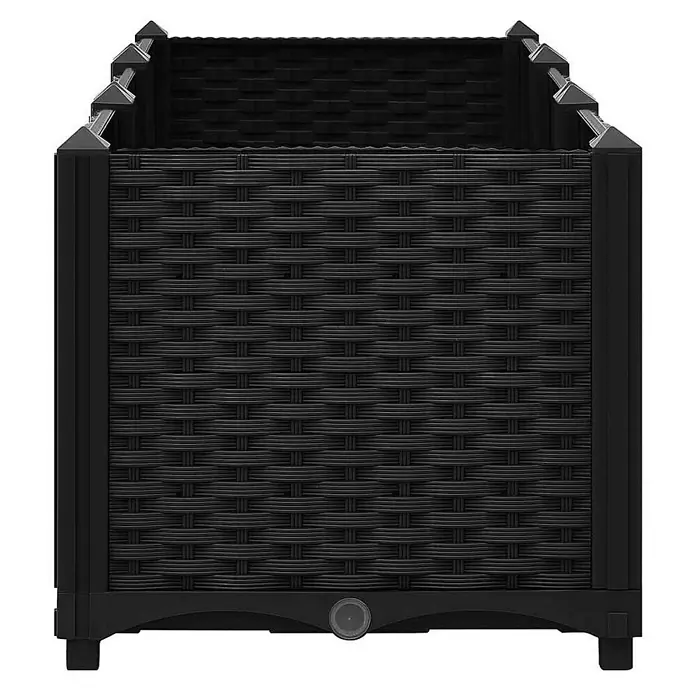 Furnicato Hochbeet - 40 x 120 x 38 cm, Kunststoff, Schwarz - Schwarzer Pflanzkübel mit geflochtener Rattan-Optik und Ablassschraube unten.