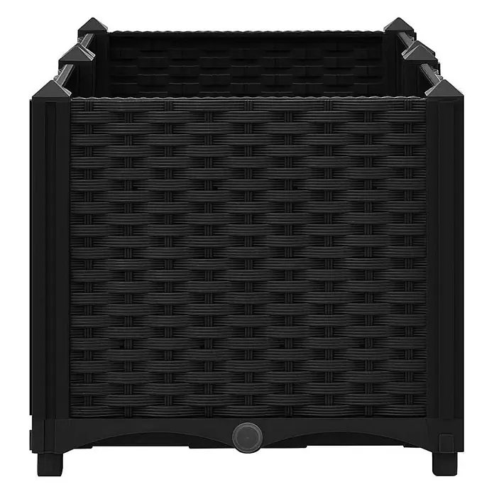 Furnicato Hochbeet - 80 x 40 x 38 cm, Kunststoff, Schwarz - Schwarzer Pflanzkübel im Rattan-Stil mit quadratischem Design.