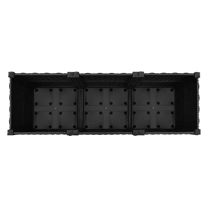 Furnicato Hochbeet - 40 x 120 x 38 cm, Kunststoff, Schwarz - Schwarzer rechteckiger Pflanzkasten mit drei Fächern und perforierten Böden zur Drainage.