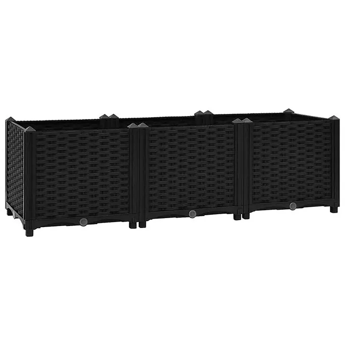 Furnicato Hochbeet - 40 x 120 x 38 cm, Kunststoff, Schwarz - Langgezogener, rechteckiger Pflanzkasten in schwarzer Rattan-Optik.